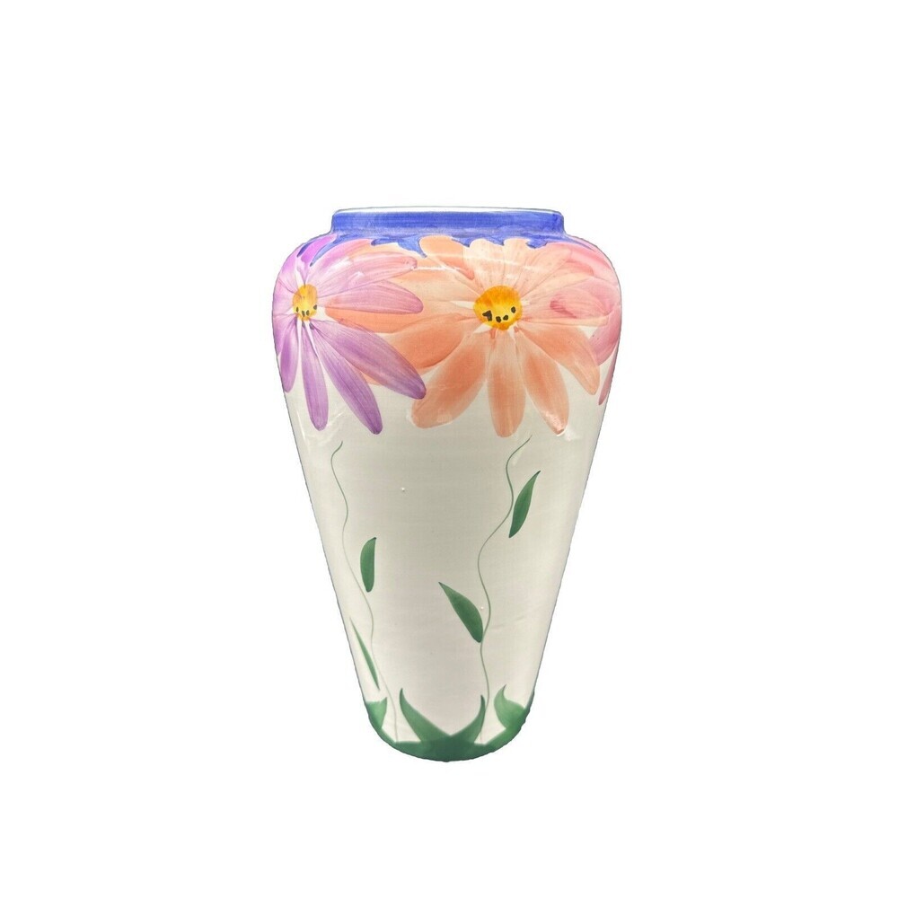 Pier 1 Ceramic FLORAL Vase Made In Portugal White Pink Purple Yellow 11.5”